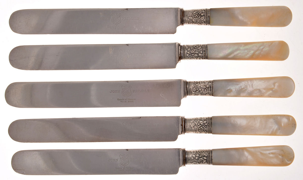 Pearl Handle (Sterling) (Set of 5) Hollow Pearl Handle Old French Knife by John Primble-1