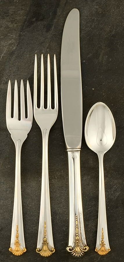 Golden Severn-Worthington (Sterling, 1990) 4 Piece Dinner Size Setting by Kirk Stieff-1