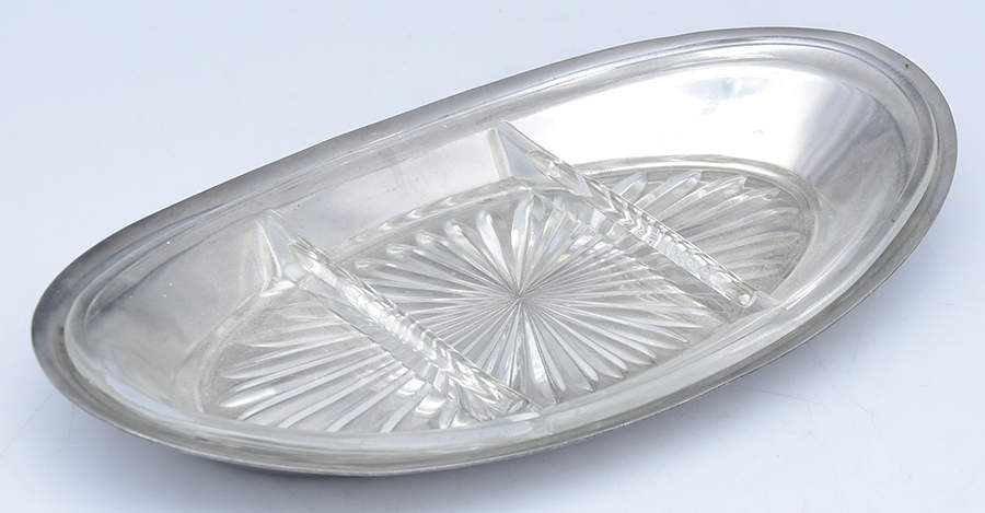 Pewter Hollowware 3 Part Relish W/Divided Glass Liner by Kirk Stieff-1
