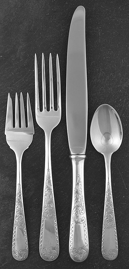 Plymouth-Engraved (Silverplate, 1980) 4 Piece Place Setting by Kirk Stieff-1