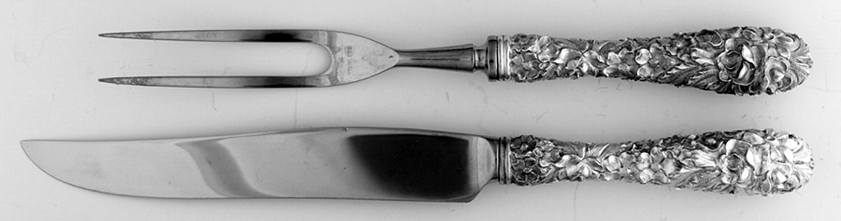 Princess-Hand Chased (Sterling, 1915) Small Stainless Blade 2-Piece Steak Carving Set by Kirk Stieff-1