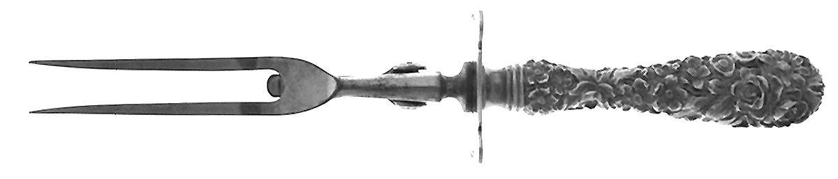 Princess-Hand Chased (Sterling, 1915) Small Steak Carving Fork with Stainless Prongs by Kirk Stieff-1