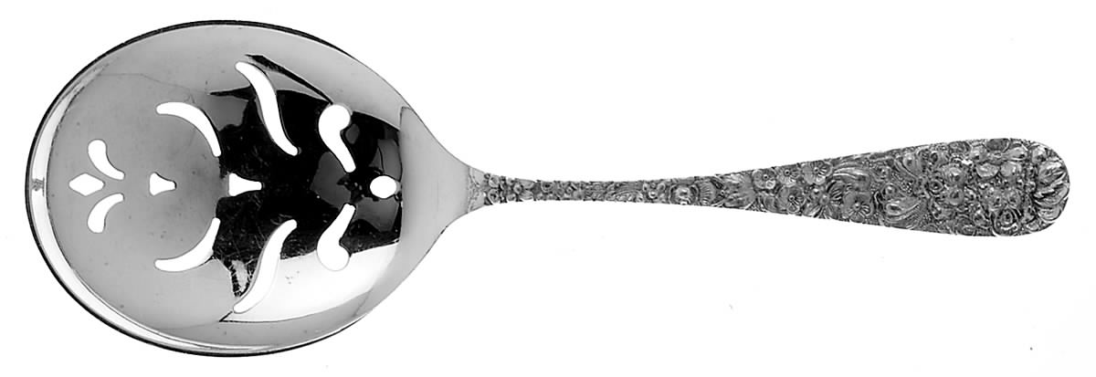 Stieff Rose (Sterling, 1892, No Monograms) Small Pea Serving Spoon, Pierced by Kirk Stieff-1