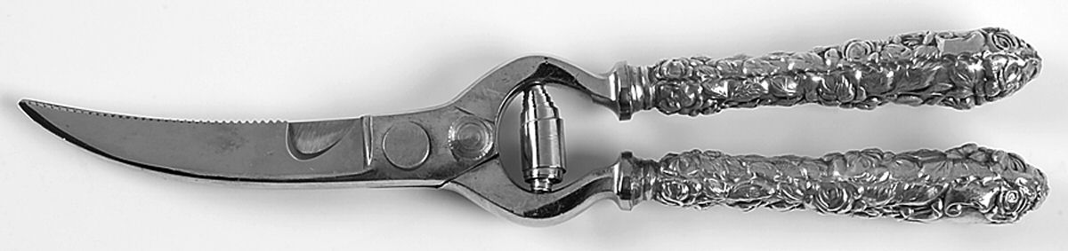 Stieff Rose (Sterling, 1892, No Monograms) Poultry Shears,Stainless Blades,Full Repousse by Kirk Stieff-1