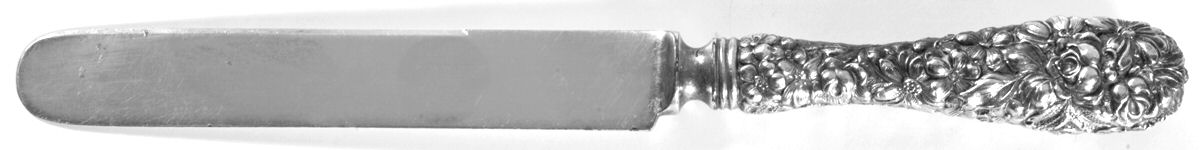 Stieff Rose (Sterling, 1892, No Monograms) Old French Hollow Knife with Bolster,Full Repousse by Kirk Stieff-1