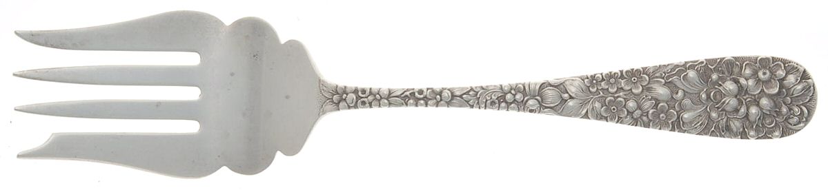 Stieff Rose (Sterling, 1892, No Monograms) Medium Solid Cold Meat Serving Fork by Kirk Stieff-1