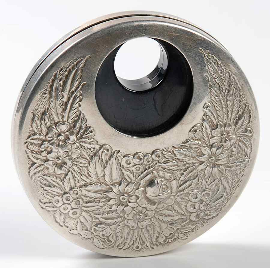 Repousse-Full Chased-Hand Chased 2" Round Atomizer Weighted by Kirk Stieff-1