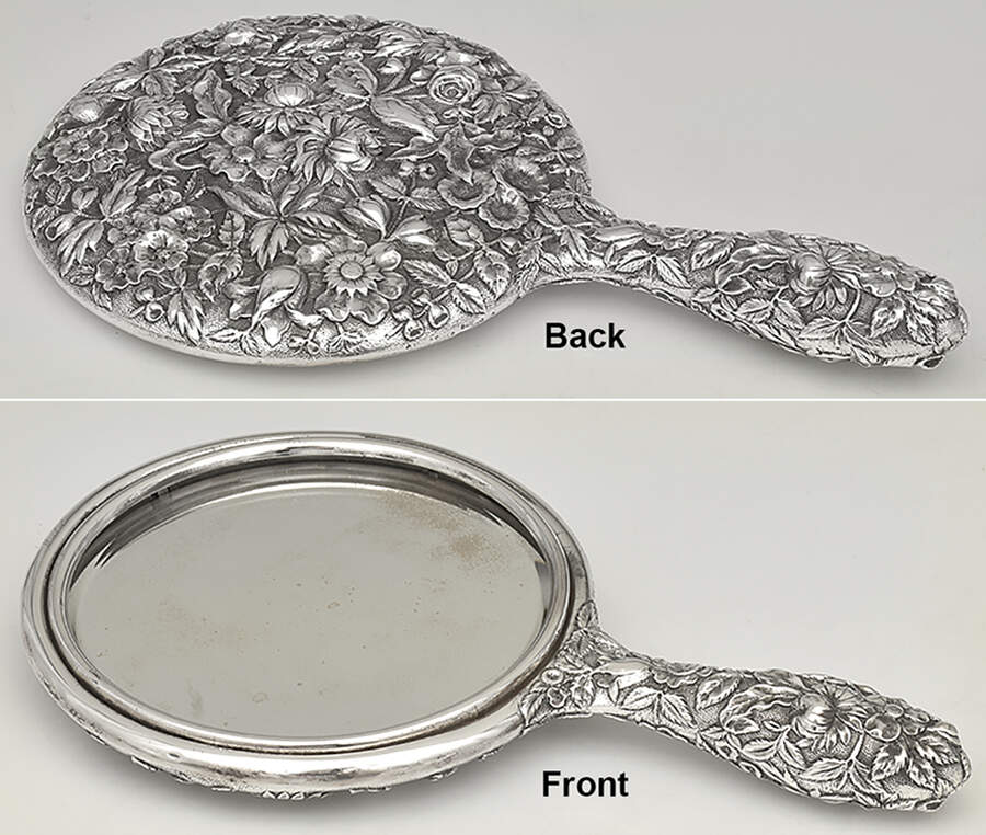 Repousse-Full Chased-Hand Chased Mirror with Handle by Kirk Stieff-1