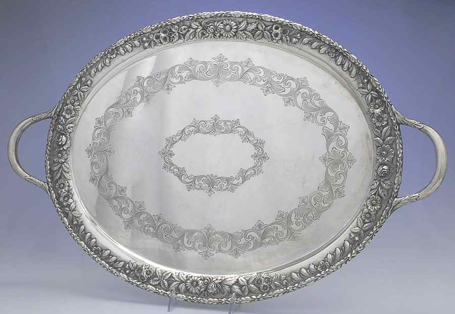 Repousse-Full Chased-Hand Chased 22" Waiter Tray by Kirk Stieff-1