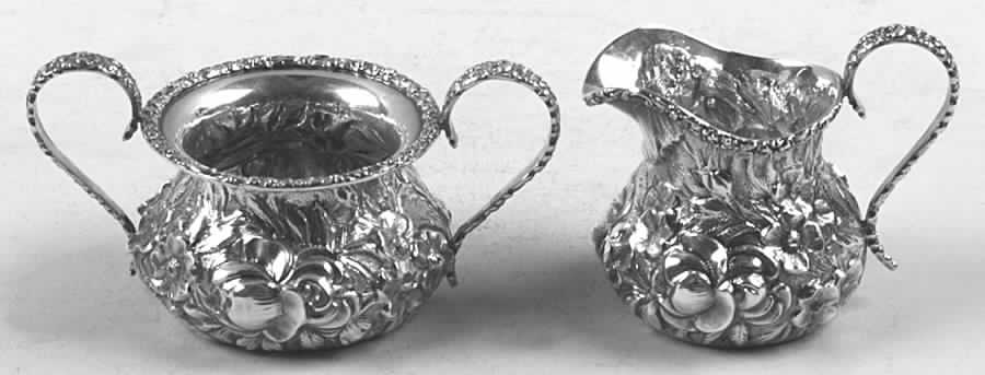 Stieff Rose (Sterling, 1892, Hollowware) Mini Creamer and Open Sugar Set by Kirk Stieff-1