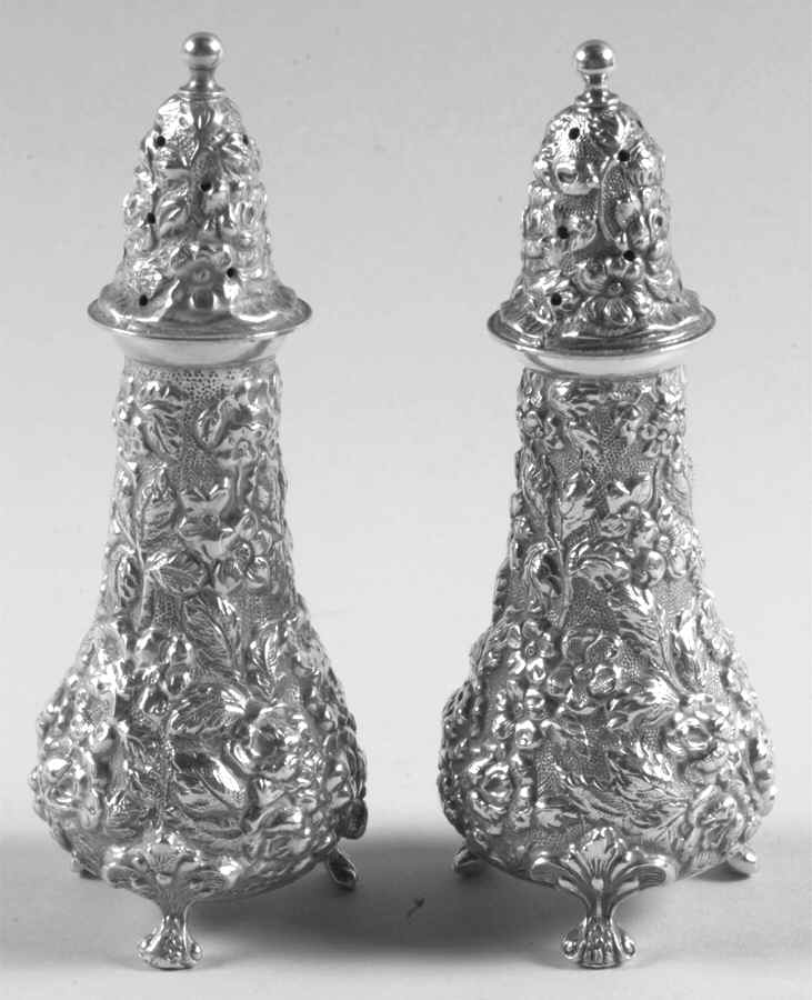 Stieff Rose (Sterling, 1892, Hollowware) Salt and Pepper Set by Kirk Stieff-1
