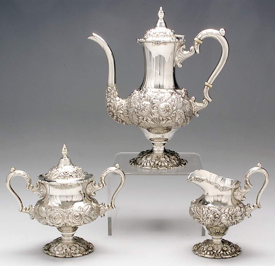 Stieff Rose (Sterling, 1892, Hollowware) 3 Piece Demi Set by Kirk Stieff-1