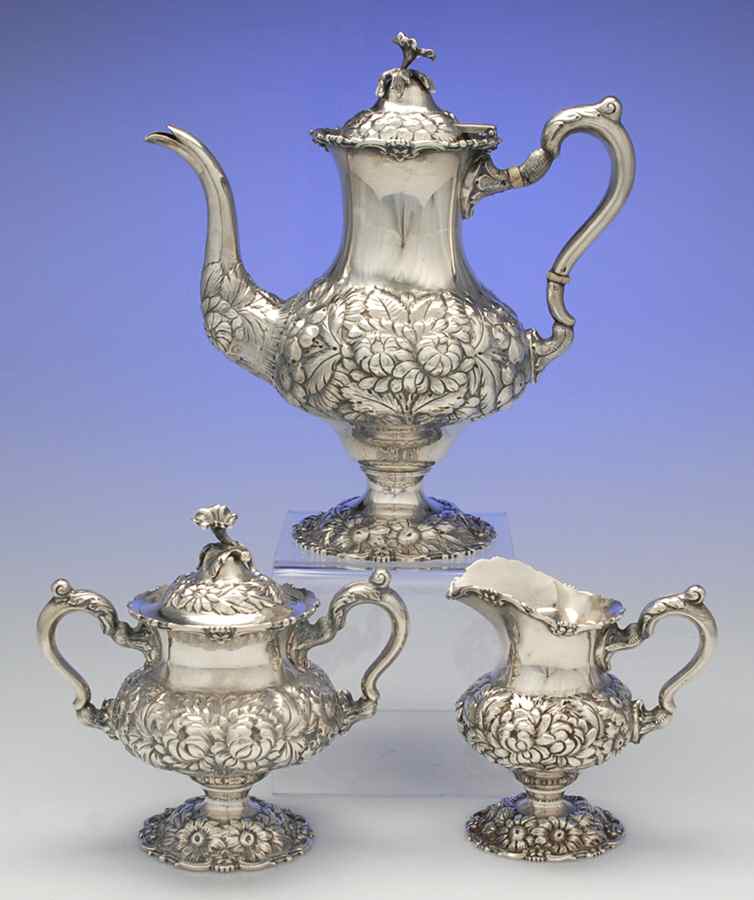 Stieff Rose (Sterling, 1892, Hollowware) 3-Piece Coffee Set with Coffee Pot by Kirk Stieff-1
