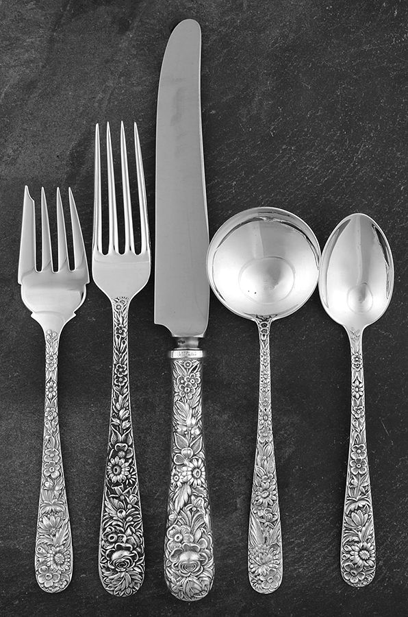 Repousse (Sterling, 1924, S.Kirk & Son, Inc.) 5 Piece Place Size Setting by Kirk Stieff-1