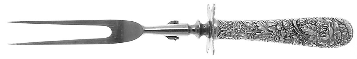 Repousse (Sterling, 1924, S.Kirk & Son, Inc.) Lg Carving/Roast Fork-Stn Prong w/Sterling Guard by Kirk Stieff-1