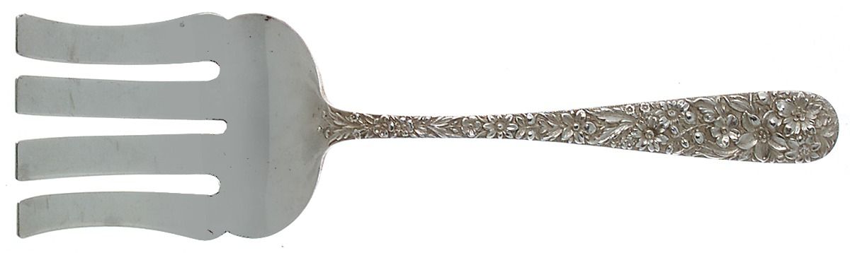Repousse (Sterling, 1924, S.Kirk & Son, Inc.) Large Solid Asparagus Serving Fork by Kirk Stieff-1
