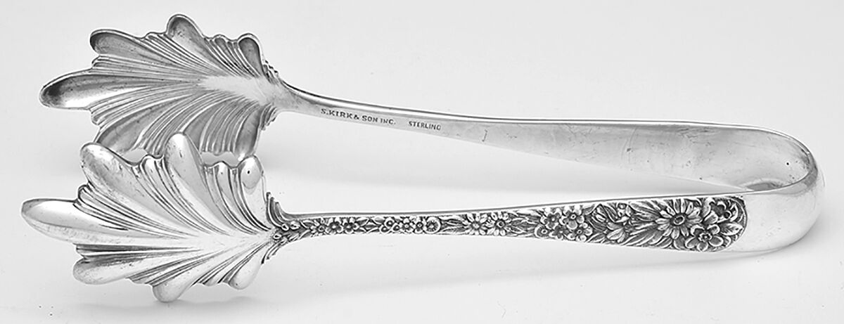 Repousse (Sterling, 1924, S.Kirk & Son, Inc.) Large Ice Serving Tongs with Bowl Tips by Kirk Stieff-1