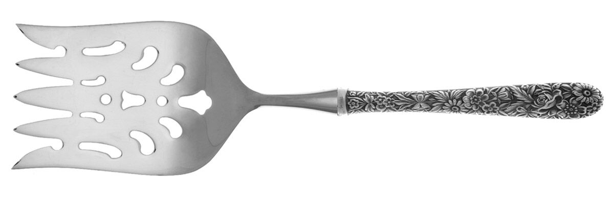 Repousse (Sterling, 1924, S.Kirk & Son, Inc.) Fish Serving Fork with Stainless Tines HC by Kirk Stieff-1
