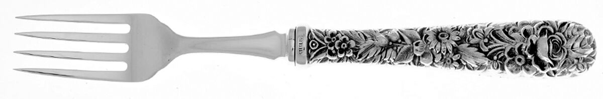 Repousse (Sterling, 1924, S.Kirk & Son, Inc.) Individual Fish Fork Hollow Handle Ind. Strl Tines by Kirk Stieff-1