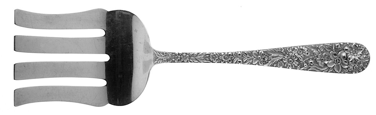 Repousse (Sterling, 1924, S.Kirk & Son, Inc.) Small Solid Asparagus Serving Fork by Kirk Stieff-1