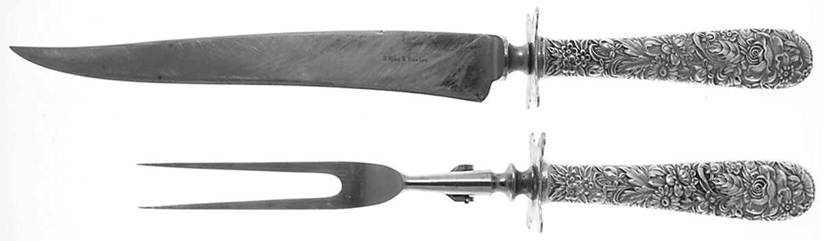 Repousse (Sterling, 1924, S.Kirk & Son, Inc.) (2 Pc)Carving Set-Lg Stnbl/Roast w/Sterling Guard by Kirk Stieff-1