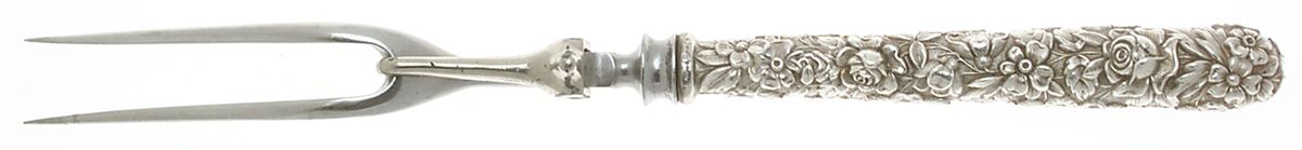 Repousse (Sterling, 1924, S.Kirk & Son, Inc.) Large Full Repousse Steak Carving Fork,Stnls Blade by Kirk Stieff-1