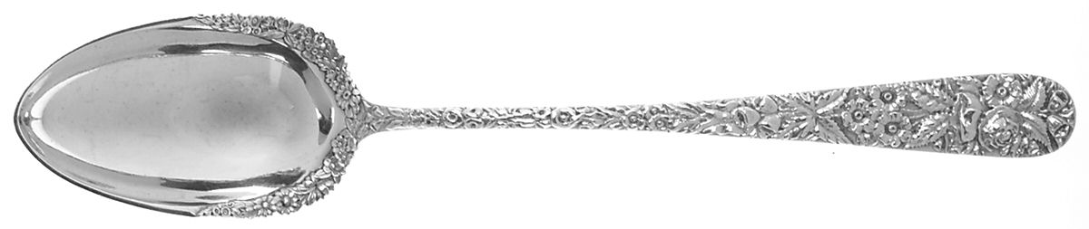 Repousse (Sterling, 1924, S.Kirk & Son, Inc.) Dressing/Gravy/Platter Serving Spoon Solid by Kirk Stieff-1