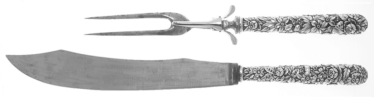 Repousse (Sterling, 1924, S.Kirk & Son, Inc.) 2 Pc Large Full Repousse Roast Carving Set,StnlBld by Kirk Stieff-1