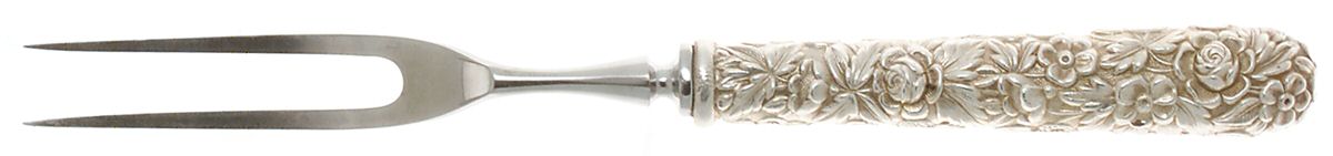 Repousse (Sterling, 1924, S.Kirk & Son, Inc.) Small Full Repousse Steak Carving Fork,Stnls Blade by Kirk Stieff-1