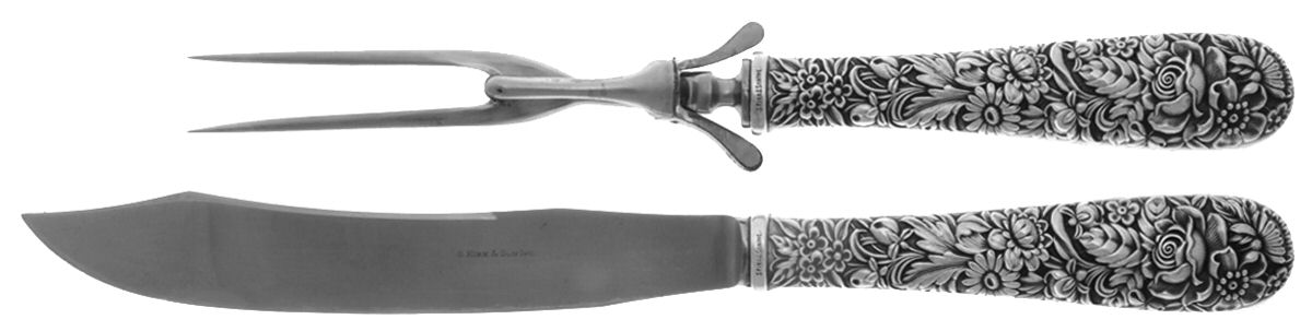 Repousse (Sterling, 1924, S.Kirk & Son, Inc.) Large 2-Piece Roast Carving Set with Stainless Blade by Kirk Stieff-1