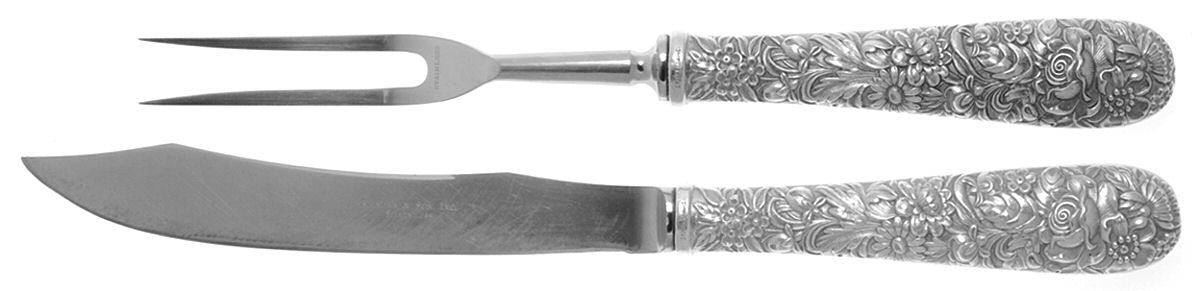 Repousse (Sterling, 1924, S.Kirk & Son, Inc.) Large 2-Piece Roast Carving Set w/Stainless Blade by Kirk Stieff-1