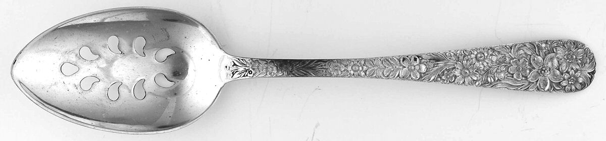 Repousse (Sterling, 1924, S.Kirk & Son, Inc.) Pierced Tablespoon (Serving Spoon) CM by Kirk Stieff-1