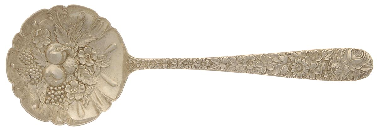 Repousse (Sterling, 1924, S.Kirk & Son, Inc.) Solid Shell Berry/Casserole Spoon by Kirk Stieff-1