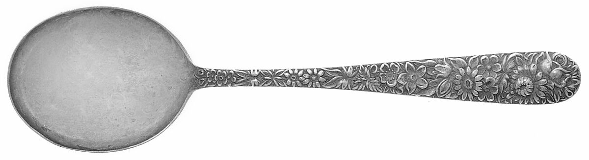 Repousse (Sterling, 1924, S.Kirk & Son, Inc.) Round Bowl Soup Spoon (Gumbo) by Kirk Stieff-1