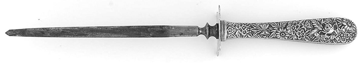 Repousse (Sterling, 1924, S.Kirk & Son, Inc.) Small Knife Sharpener W/Sterling Guard by Kirk Stieff-1