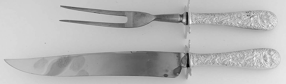 Repousse (Sterling, 1924, S.Kirk & Son, Inc.) Carving Set-2pc/Lg-Stnbl/Roast W/Sterling Guard by Kirk Stieff-1