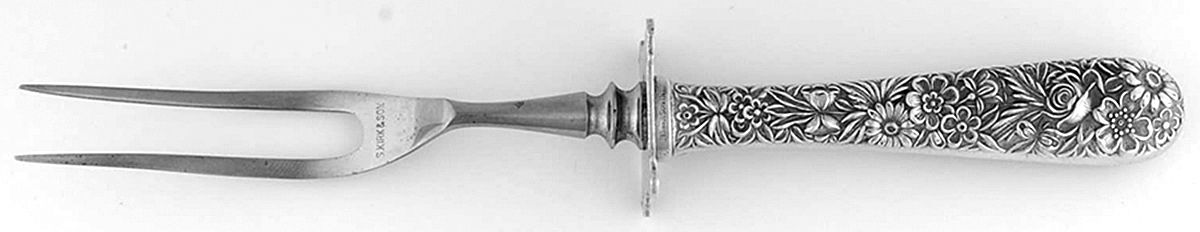 Repousse (Sterling, 1924, S.Kirk & Son, Inc.) Small Carving Fork W/Sterling Guard by Kirk Stieff-1