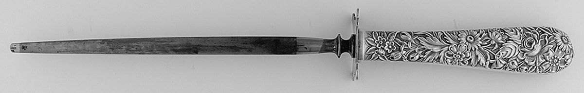 Repousse (Sterling, 1924, S.Kirk & Son, Inc.) Large Knife Sharpener-Steel Rod w/Sterling Guard by Kirk Stieff-1