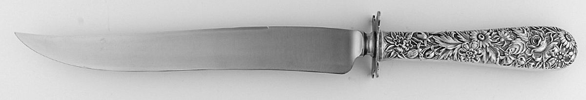 Repousse (Sterling, 1924, S.Kirk & Son, Inc.) Large Carving/Roast Knife StnlBl w/Sterling Guard by Kirk Stieff-1