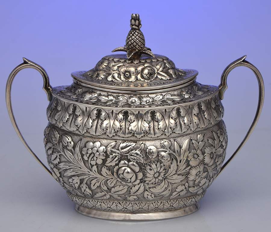 KIJ1 (Sterling, Hollowware) Sugar Bowl & Lid by Kidney & Johnson-1