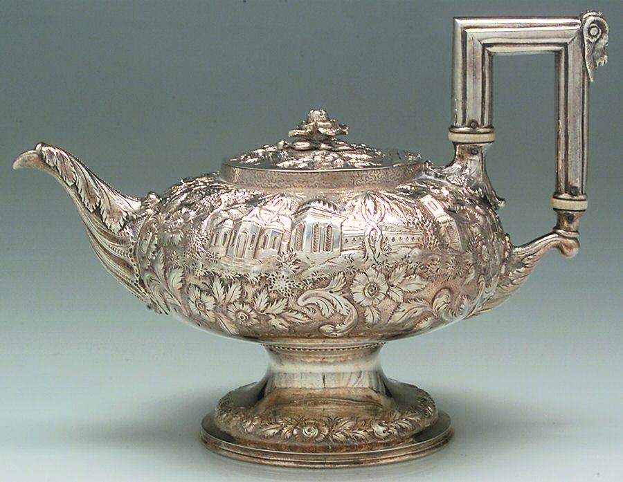 Repousse-Full Chased-Landscape (Coin) Teapot by Kirk Stieff-1