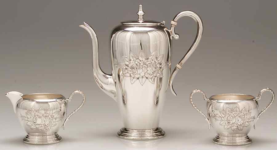 Stieff Rose-Partial Chased (Strl, 1892, Hlwr) 3 Piece Demi Set by Kirk Stieff-1