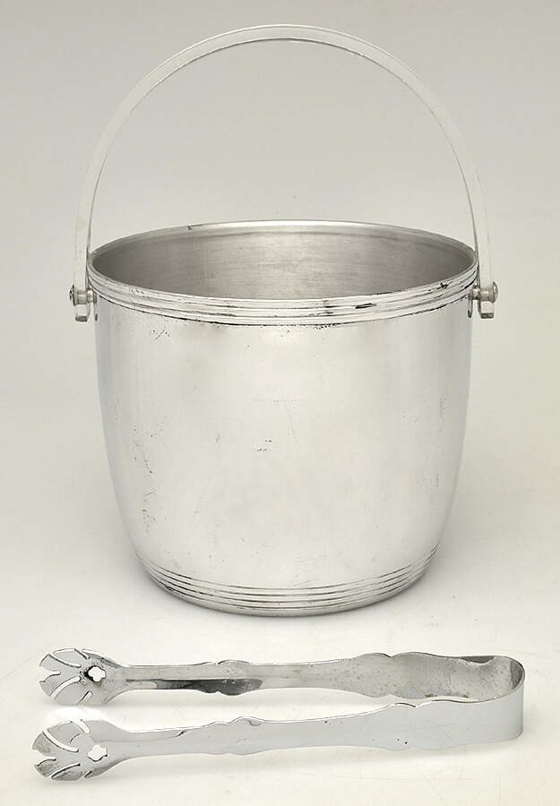 Aluminum Hollowware Ice Bucket W/Handle &Tongs by Kromex-1