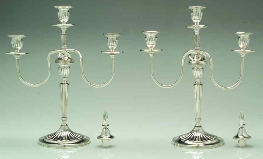 KUY1 (Sterling, Hollowware) 16" 3 Light Candelabra Pair with Cases by K. Uyeda-1
