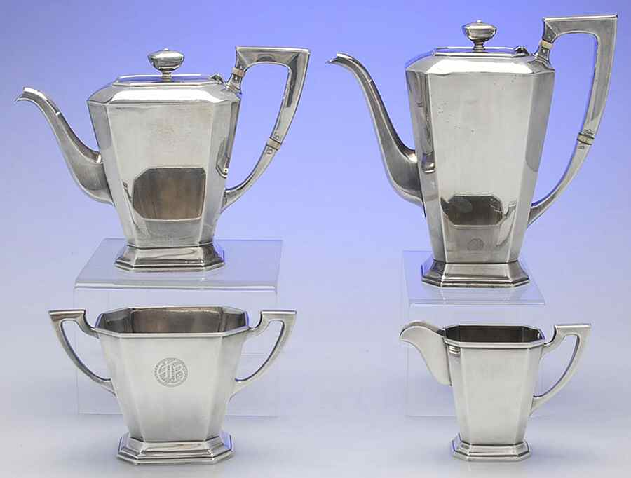 KUY3 (Sterling, Hollowware) 4 Piece Tea Set (SCP, STP, SCR, SSU) by K. Uyeda-1