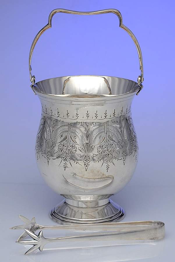 Silverplate Hollowware Ice Bucket W/Handle &Tongs by Leonard Silver Mfg Co-1