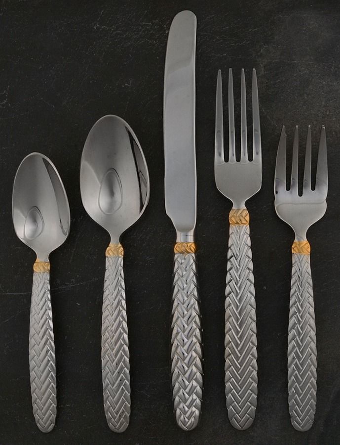 Golden Equestrian Braid (Stainless, Gold Accent) 5 Piece Place Setting by Ralph Lauren Flatware-1