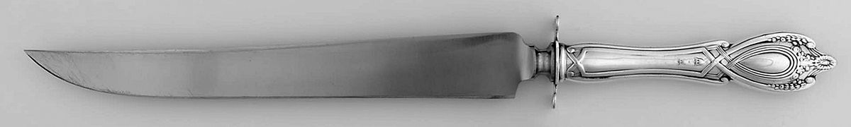 Monticello (Sterling, 1908) Large Carving/Roast Knife StnlBl w/Sterling Guard by Lunt Silver-1