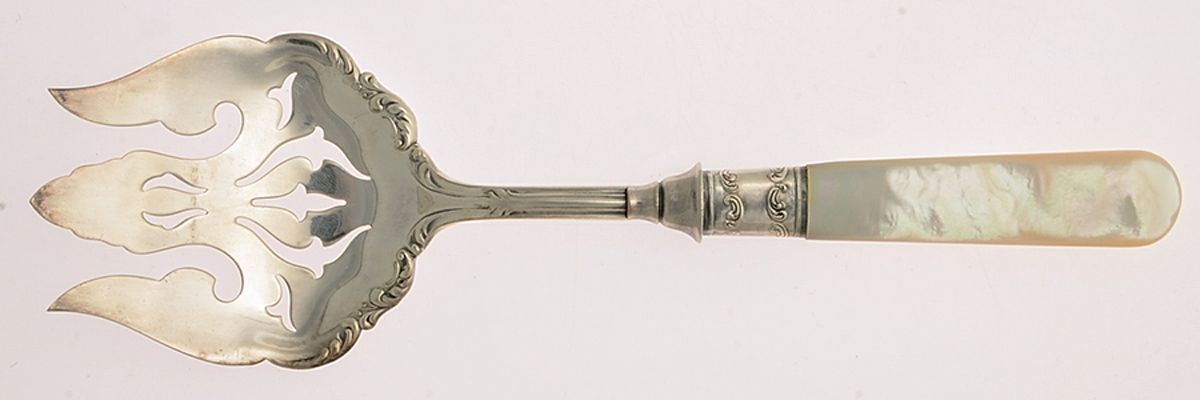 Pearl Handle Flatware 13 (Sterling) Fork-Salad Serving/Pearl Handle,Silverplated Prong by Landers, Frary & Clark-1