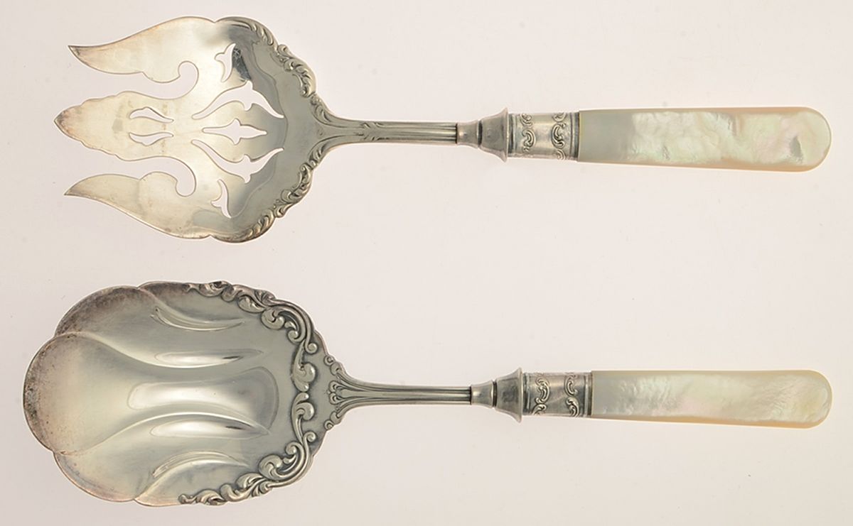 Pearl Handle Flatware 13 (Sterling) Salad Set-2 Pc/Pearl Handle,Silverplate Implements by Landers, Frary & Clark-1